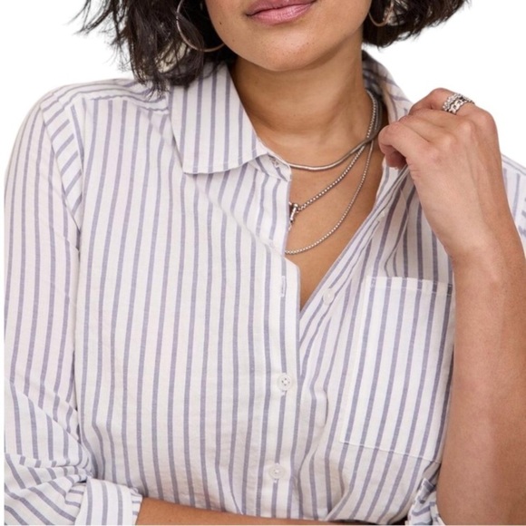 Torrid Lizzie blue white Striped Cotton Button Down Long Sleeve Shirt Plus 00 - Picture 4 of 16